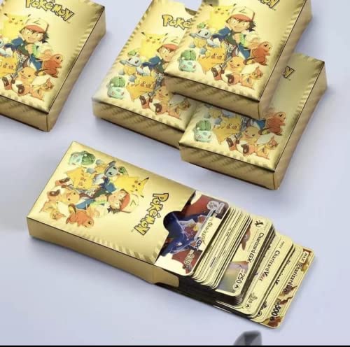 Lote de 27 Cartas Metálicas Pokémon Chapadas en Oro en Español Edición Coleccionista Tarjetas Doradas de Alta Potencia Aleatorias