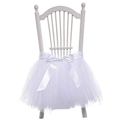 Lovely White Pink Country Kid Baby Shower Cumpleaños Bautismo Evento Suministros para Fiestas Tutu Decoración de Boda Tulle Tie Falda para Silla, Blanco, 45X45cm