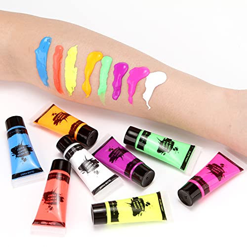 Luz ultravioleta de 10 ml de color negro para el cuerpo, maquillaje infantil, maquillaje con purpurina, colores fluorescentes en set de maquillaje para Carnaval brillante efecto fluorescente