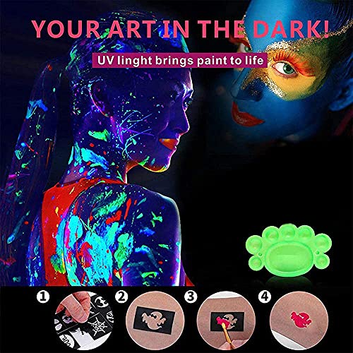 Luz ultravioleta de 10 ml de color negro para el cuerpo, maquillaje infantil, maquillaje con purpurina, colores fluorescentes en set de maquillaje para Carnaval brillante efecto fluorescente