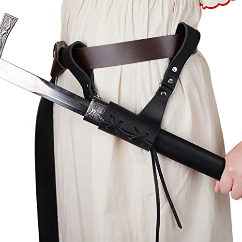 LXQLLJJD Funda De Espada De Caballero Medieval con Cuerda Trenzada Y Remaches, Estante De Espada De Cuero Hecho a Mano Portátil para Colgar En La Cintura, Mangas De Espada Ligeras,L