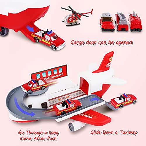 m zimoon Aviones de Juguete Versión mejorada Avión de Transporte de Carga Juego de Juguetes para Coche Regalo para Niños y Niñas con 1 Aviones de transporte 3 coches 1 Motora 1 Helicóptero (Rojo)