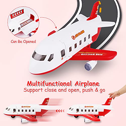 m zimoon Aviones de Juguete Versión mejorada Avión de Transporte de Carga Juego de Juguetes para Coche Regalo para Niños y Niñas con 1 Aviones de transporte 3 coches 1 Motora 1 Helicóptero (Rojo)