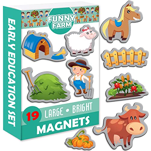 MAGDUM Imanes nevera niños Animales Granja - 19 Grandes imanes bebes - Montessori bebe - Animales de juguete - Juguetes bebes - Juegos educativos niños -Nevera juguete -Iman de nevera -Imanes animales