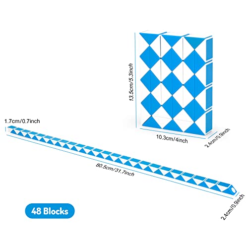 Magic Snake de 48 Bloques, Twisty Puzzle Ruler, Maomaoyu Serpiente Mágica, Rompecabezas Cubos para Llenadores de Bolsos para Fiestas para Niños y Adultos (Azul y Blanco)