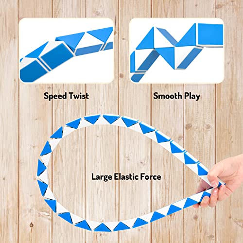 Magic Snake de 48 Bloques, Twisty Puzzle Ruler, Maomaoyu Serpiente Mágica, Rompecabezas Cubos para Llenadores de Bolsos para Fiestas para Niños y Adultos (Azul y Blanco)