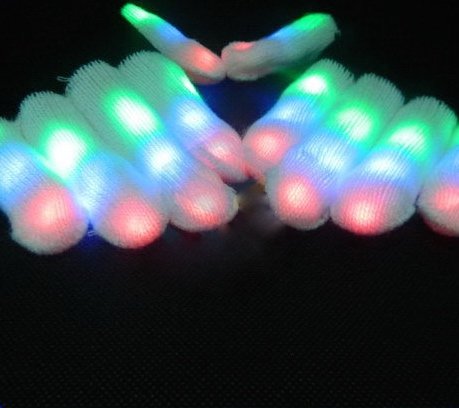 Mágicos 7 modo de guantes coloridos LED Rave dedo de la luz de iluminación que destellan Guantes Guantes Unisex - un par ( NEGRO / BLANCO DEDOS )