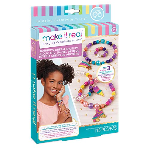 Make It Real - Joyería del Arco Iris sueño. Pulsera del Encanto de DIY Que Hace Kit para niñas. Artes y Oficios Kit para diseñar y Crear Pulseras del Encanto de Tween único y un Anillo