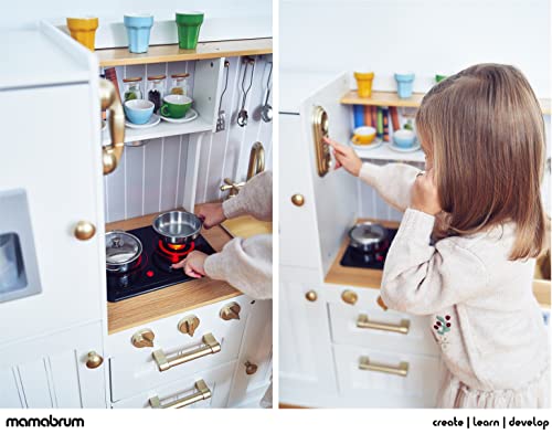 Mamabrum Cocina de juego Interactiva para Niños - 88 × 30 × 103 CM- Iluminación LED XL Cocina de Madera, accesorios- Juego de rol, Juguete con Luz y Sonido - 2 Niveles de altura 89 cm y 103 cm