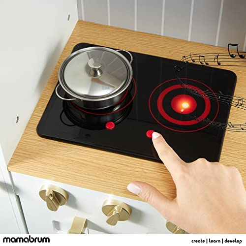 Mamabrum Cocina de juego Interactiva para Niños - 88 × 30 × 103 CM- Iluminación LED XL Cocina de Madera, accesorios- Juego de rol, Juguete con Luz y Sonido - 2 Niveles de altura 89 cm y 103 cm