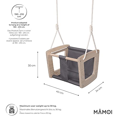 MAMOI - Balancín para bebé de Madera Lavada, diseño Interior, hasta 30 kg Eco Certificado CE. (Columpio Gris)