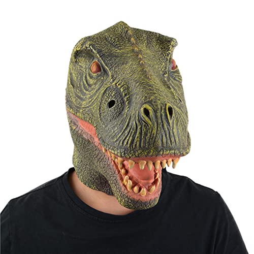 Máscara de dinosaurio, máscara de dinosaurio con mandíbula móvil, máscara de dinosaurio realista de tiranosaurio Rex/Velociraptor, accesorios de fiesta de Dino Cosplay (tiranosaurio verde)