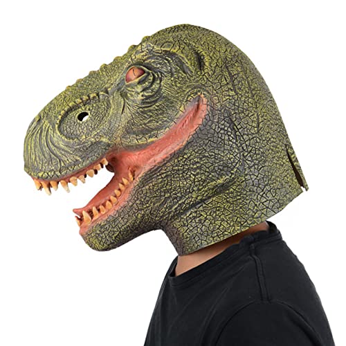 Máscara de dinosaurio, máscara de dinosaurio con mandíbula móvil, máscara de dinosaurio realista de tiranosaurio Rex/Velociraptor, accesorios de fiesta de Dino Cosplay (tiranosaurio verde)