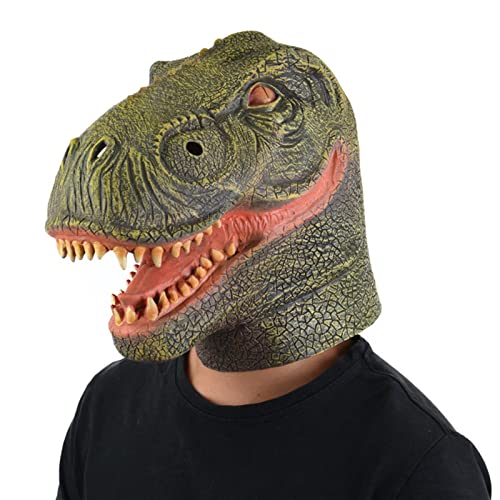 Máscara de dinosaurio, máscara de dinosaurio con mandíbula móvil, máscara de dinosaurio realista de tiranosaurio Rex/Velociraptor, accesorios de fiesta de Dino Cosplay (tiranosaurio verde)