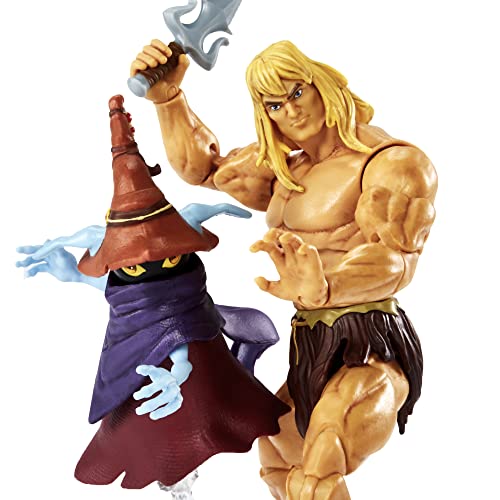 Masters of the Universe Masterverse Figura de Acción Savage He-Man con Orko - 3 Armas Incluidas - 18 cm - Regalo para Coleccionistas de 6+ Años