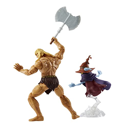 Masters of the Universe Masterverse Figura de Acción Savage He-Man con Orko - 3 Armas Incluidas - 18 cm - Regalo para Coleccionistas de 6+ Años