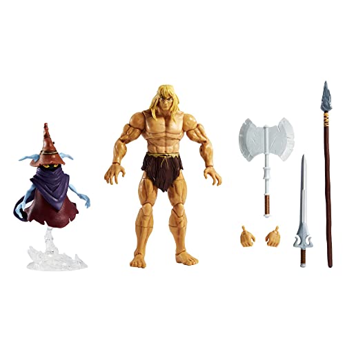 Masters of the Universe Masterverse Figura de Acción Savage He-Man con Orko - 3 Armas Incluidas - 18 cm - Regalo para Coleccionistas de 6+ Años