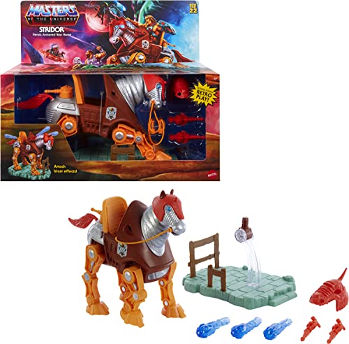 Masters of the Universe Origins Figura de Acción Stridor - Con Lanzadores, Casco y Brida - 17 x 27 cm - Regalo para Coleccionistas y Niños de 6+ Años