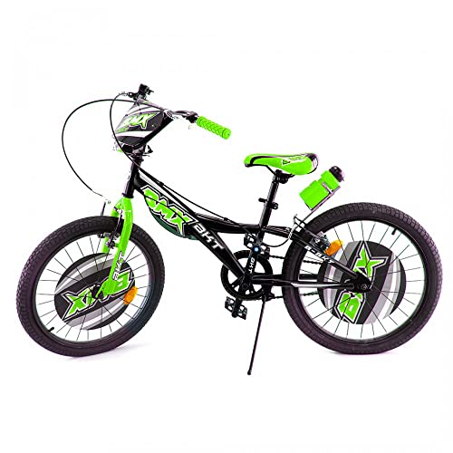 Mediawave Store - Bicicleta BMX BKT diámetro 20" marco de acero con timbre y botella de agua, bicicleta para niños, deportes, ciclismo, actividades al aire libre (verde)