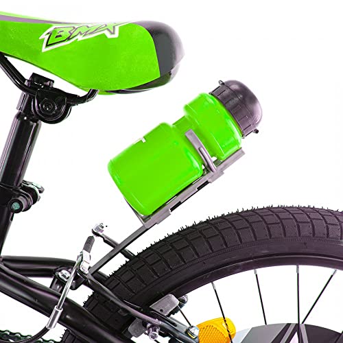 Mediawave Store - Bicicleta BMX BKT diámetro 20" marco de acero con timbre y botella de agua, bicicleta para niños, deportes, ciclismo, actividades al aire libre (verde)