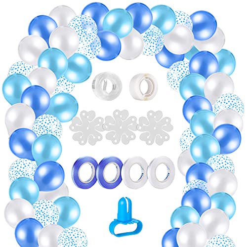 MELLIEX 120 Piezas Globos de Globos de Latex Kit de Guirnaldas de Globos con 10 Accesorios para Globos para Decoracion de Boda Cumpleaños Fiesta San Valentin, Blanco y Azul