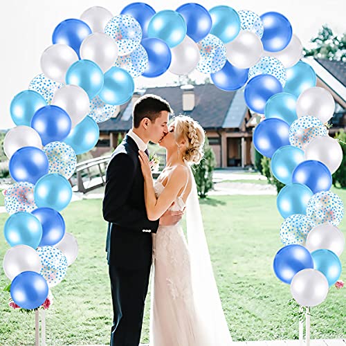 MELLIEX 120 Piezas Globos de Globos de Latex Kit de Guirnaldas de Globos con 10 Accesorios para Globos para Decoracion de Boda Cumpleaños Fiesta San Valentin, Blanco y Azul