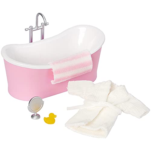 Melody Jane- Lundby Bath Set Juego de baño para casa de muñecas Lundy, Color Rosa.Blanco (Micki Leksaker AB L3063)