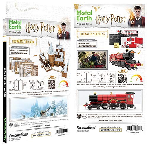 Metal Earth Fascinations Premium Series 3D - Juego de 2 modelos de metal (castillo de Hogwarts en nieve y tren expreso)