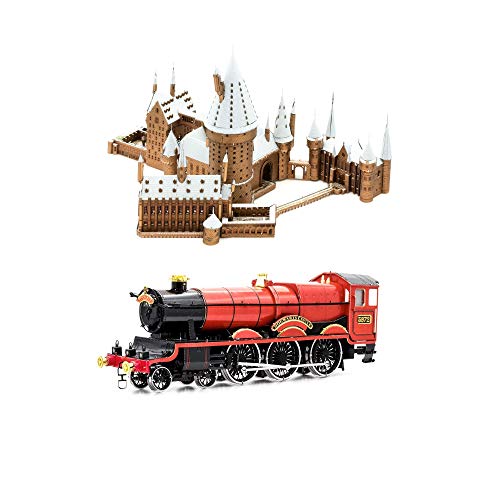 Metal Earth Fascinations Premium Series 3D - Juego de 2 modelos de metal (castillo de Hogwarts en nieve y tren expreso)