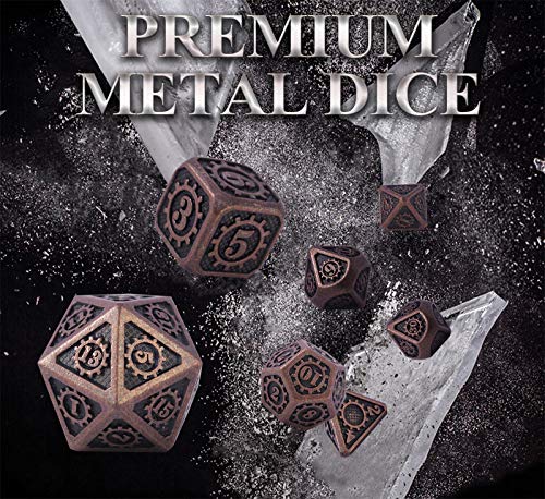 Metal Poliédricos Juego de Dados de rol, Dice Set Zinc Aleación Juegos de rol para Dragones y Mazmorras Juego de Mesa RPG DND Dice Gaming D&D (Barrel Copper Plating)