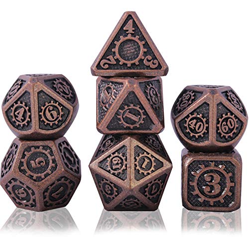 Metal Poliédricos Juego de Dados de rol, Dice Set Zinc Aleación Juegos de rol para Dragones y Mazmorras Juego de Mesa RPG DND Dice Gaming D&D (Barrel Copper Plating)