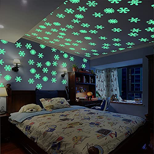 MGYXK Pegatinas de Navidad 50 unids Pegatinas de Pared de Copo de Nieve Luminoso Resplandor en la calcomanía Oscura for niños Habitaciones de bebé Dormitorio Decoración del hogar Pegatinas niños