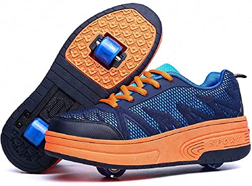 Miarui Zapatillas con Ruedas Automática Calzado de Skateboarding Zapatillas de Skate con Ruedas Deportes Zapatos Patines en Línea con Automática Ruedas Ajustables Apto para Adultos y niños,Armada,28