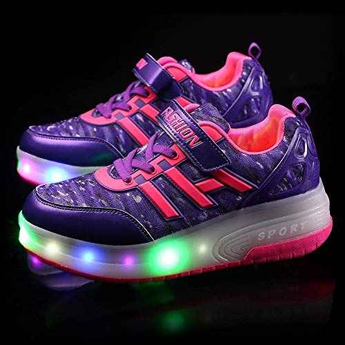 Miarui Zapatillas con Ruedas Led Luz Automática de Skate Zapatillas Zapatos con Ruedas Brillante Zapatillas Recargable Zapatillas Automática Ruedas Ajustables,Purple,31