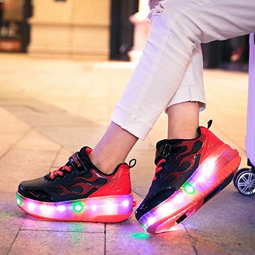 Miarui Zapatillas con Ruedas Led Luz Automática de Skate Zapatillas Zapatos con Ruedas Brillante Zapatillas Recargable Zapatillas Automática Ruedas Ajustables,Negro,34