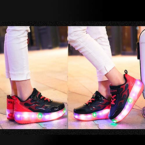 Miarui Zapatillas con Ruedas Led Luz Automática de Skate Zapatillas Zapatos con Ruedas Brillante Zapatillas Recargable Zapatillas Automática Ruedas Ajustables,Negro,34