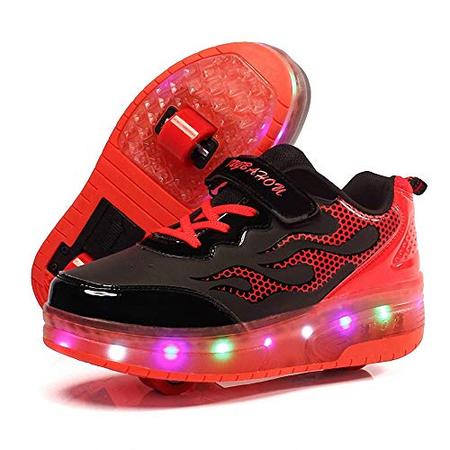 Miarui Zapatillas con Ruedas Led Luz Automática de Skate Zapatillas Zapatos con Ruedas Brillante Zapatillas Recargable Zapatillas Automática Ruedas Ajustables,Negro,34