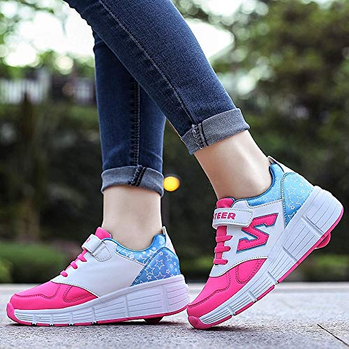 Miarui Zapatillas con Ruedas Zapatillas de Skate con Ruedas Automática Calzado de Skateboarding Gimnasia Zapatillas Deportes Zapatos con Automática Ruedas Ajustables para Niños Niñas,Rosado,31