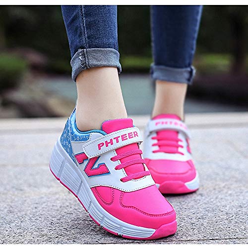 Miarui Zapatillas con Ruedas Zapatillas de Skate con Ruedas Automática Calzado de Skateboarding Gimnasia Zapatillas Deportes Zapatos con Automática Ruedas Ajustables para Niños Niñas,Rosado,31