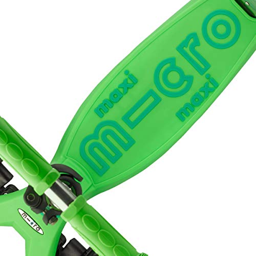 Micro® Maxi Deluxe, Diseño Original, Patinete 3 Ruedas, 5-12 Años, Peso 2,5kg, Carga hasta 70Kg, Altura 67-91cm, Rodamientos ABEC 9, Plataforma Antideslizante (Verde, Talla Única)