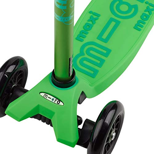 Micro® Maxi Deluxe, Diseño Original, Patinete 3 Ruedas, 5-12 Años, Peso 2,5kg, Carga hasta 70Kg, Altura 67-91cm, Rodamientos ABEC 9, Plataforma Antideslizante (Verde, Talla Única)