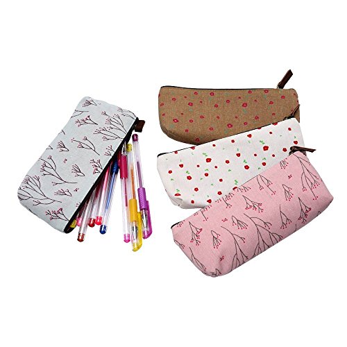 MINGZE 4 piezas caja de lápiz portalápiz,Lona Bolígrafo Estuche de lápices, papelería Bolsos cosméticos Estuche floral fresco