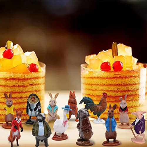 Mini Cake Decoración - simyron 12Piezas Peter Rabbit Mini Juego Figuras, Pequeña Figuras Niños, Anime Juguetes Cumpleaños Pastel Decoración Suministros para Niño Niña