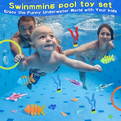 Minterest Juguetes Piscina Niños 35 Pcs Juguetes de Buceo Submarino,Juegos Piscina para Niños,Conjuntos de Juguetes Natación Subacuática con Bolsa de Almacenamiento Juegos de Agua en Verano para Niños