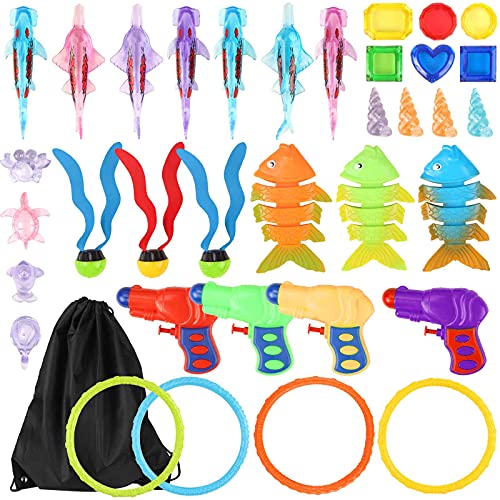 Minterest Juguetes Piscina Niños 35 Pcs Juguetes de Buceo Submarino,Juegos Piscina para Niños,Conjuntos de Juguetes Natación Subacuática con Bolsa de Almacenamiento Juegos de Agua en Verano para Niños