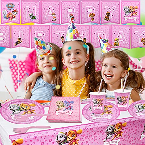 Miotlsy Vajilla Diseño de reutilizableAccesorio - cumpleaños Patrulla Canina Juego de vajilla para fiestas, decoración de cumpleaños para niños tazas servilletas manteles tenedores