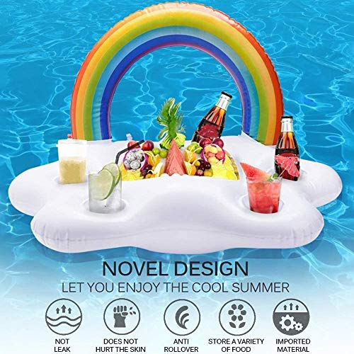 MissGood Inflable Arcoiris Nube Soporte para Bebidas Flotante Ensalada Barra De Frutas Piscina Fiesta Flotante Playa de Verano LatasJarras Botellas de Cerveza Juguetes de Natación