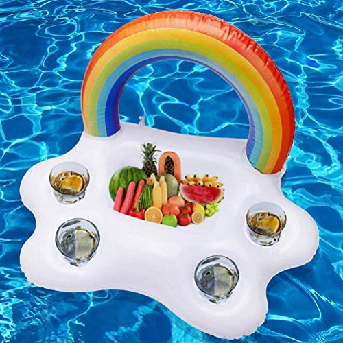 MissGood Inflable Arcoiris Nube Soporte para Bebidas Flotante Ensalada Barra De Frutas Piscina Fiesta Flotante Playa de Verano LatasJarras Botellas de Cerveza Juguetes de Natación