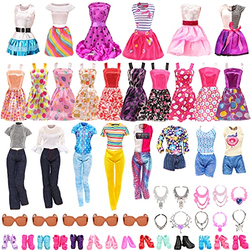 Miunana 10 Traje de Ropa Casual con Camiseta Y Pantalones + 10 Mini Vestidos Hecho a Mano Ropa Vestir Fiesta + 10 Pares Zapatos + 11 Accesorios como Regalo para 11.5 Pulgadas 28 -30 CM Muñeca