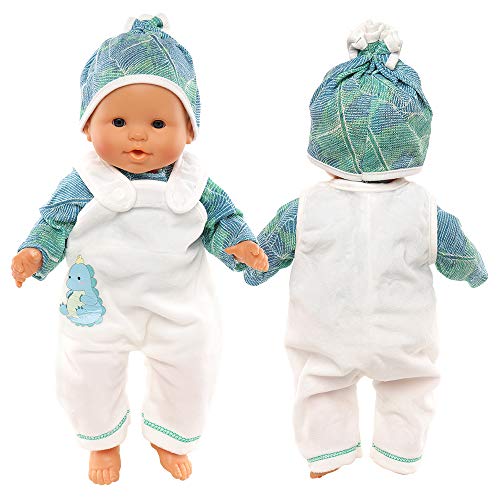 Miunana Vestido Imprimir Dinosaurio + Sombrero para 14- 16 Pulgadas Muñeca bebé